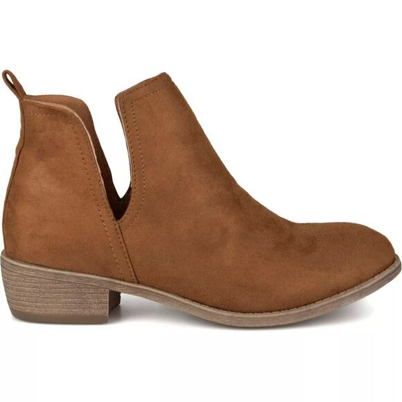 Journee Collection Women Ankle Booties Rimi Size US 6.5M Camel Brown Faux Suede - Picture 2 of 5